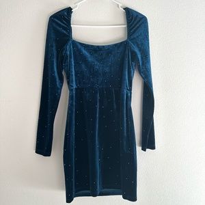 Windsor Blue Velvet Mini Long Sleeve Dress - Used Once